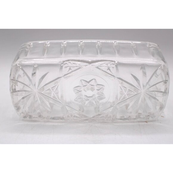 Vintage Anchor Hocking Glass Butter Dish EAPC Prescut Star of David Design 7" - Picture 6 of 11